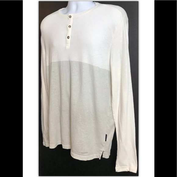 ROBERT GELLER Shirt Henley Linen Cream Gray Beige - Picture 2 of 9